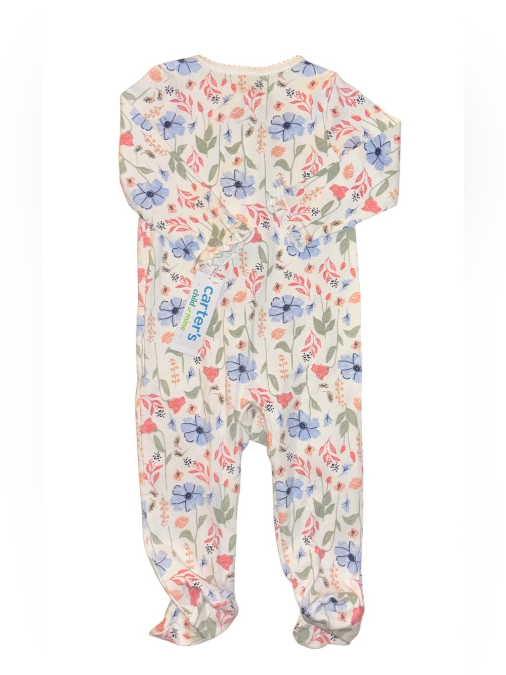 Carter's Cream Footed Floral Sleeper with Blue & Pink Flowers